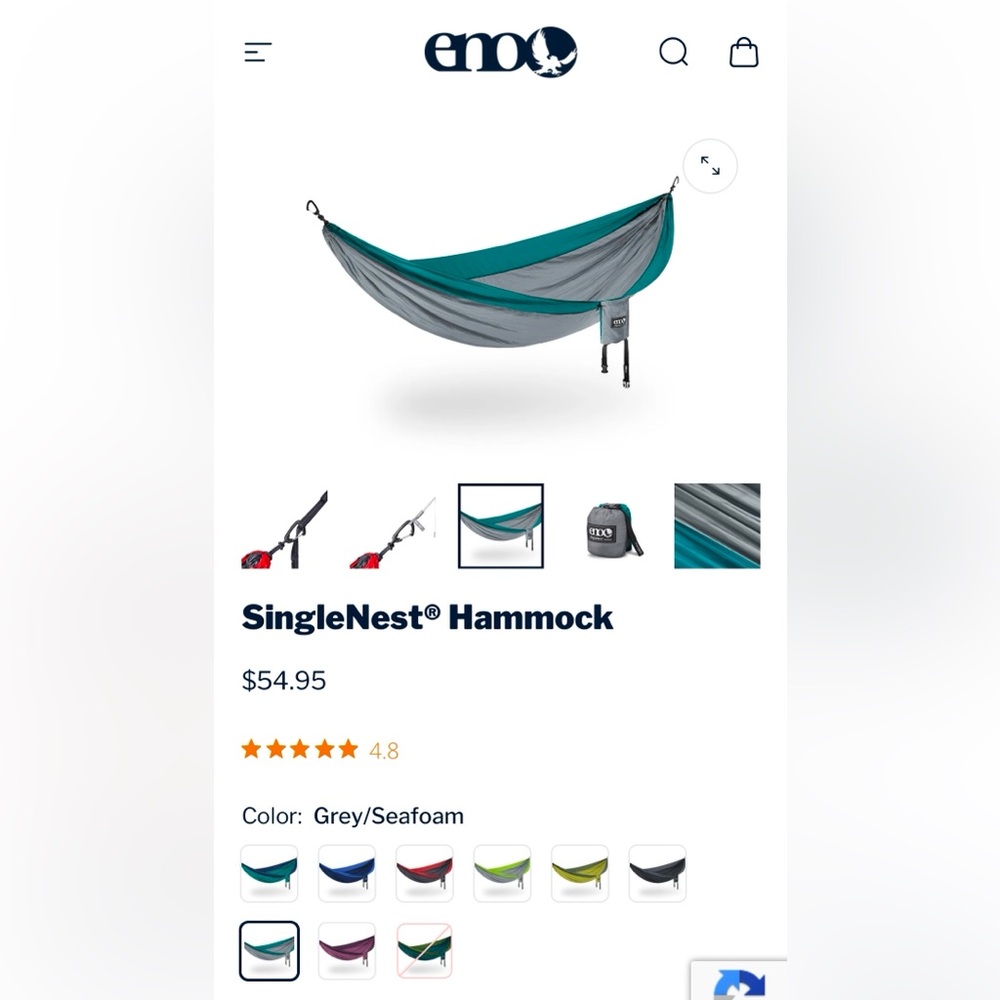 eno Single Nest Hammock - grey/seafoam - Brand New